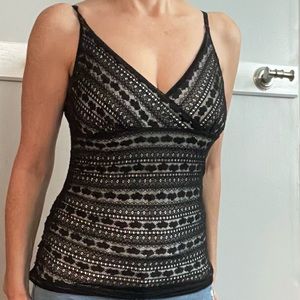 WHBM Black Lace lined fitted cami. Medium